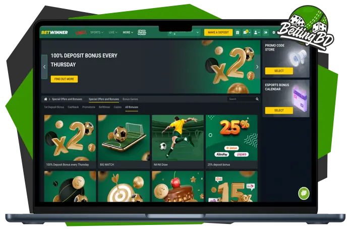 Screenshot of a page with casino and betting bonuses for players from bangladesh