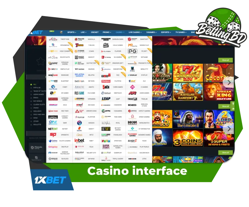 Screenshot of 1xBet casino interface 