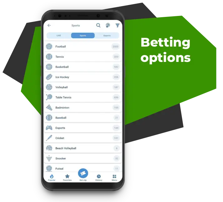 Screenshot of the sports betting features of the 1xBet Bangladesh app 