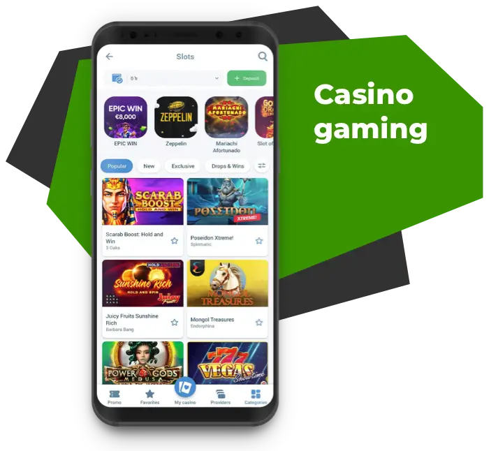 Screenshot of the interface of the casino section of the 1xBet Bangladesh app showing the functionality