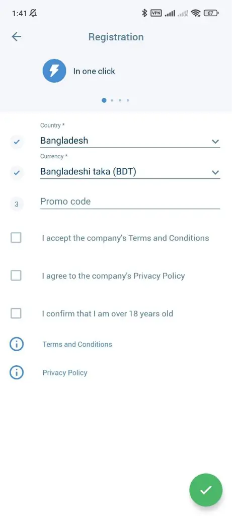 Screenshot of the second step of registration in 1xBet Bangladesh