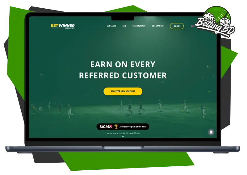 Betwinner affiliate official site open on laptop