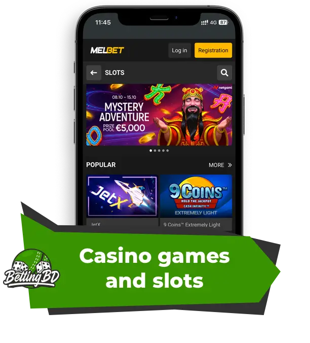 Casino and slots available in the Melbet BD app