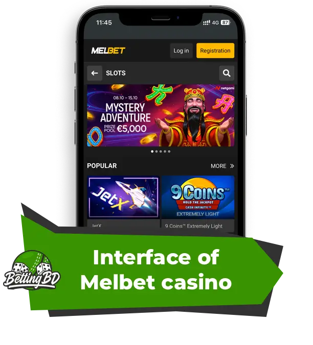 Screenshot of Melbet casino interface on the phone
