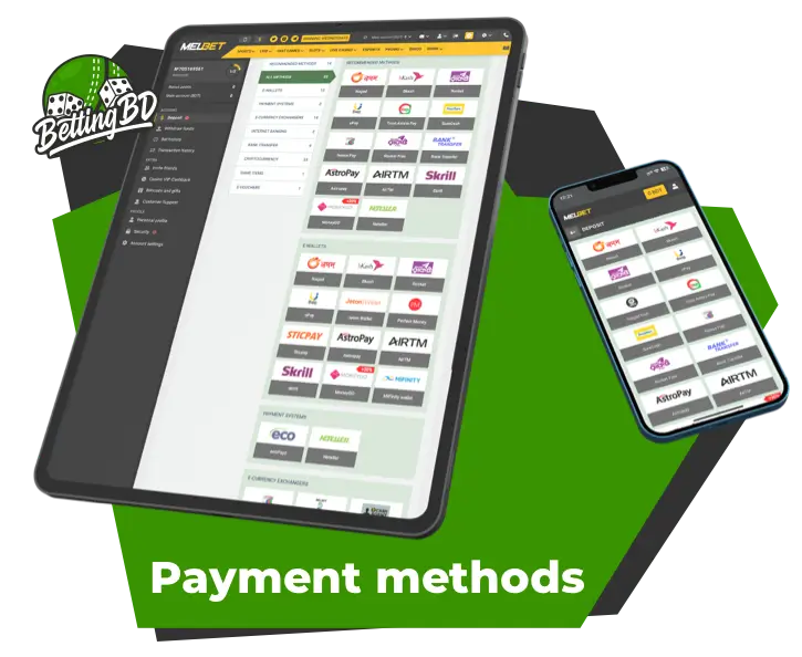 Available payment methods for account replenishment and withdrawals