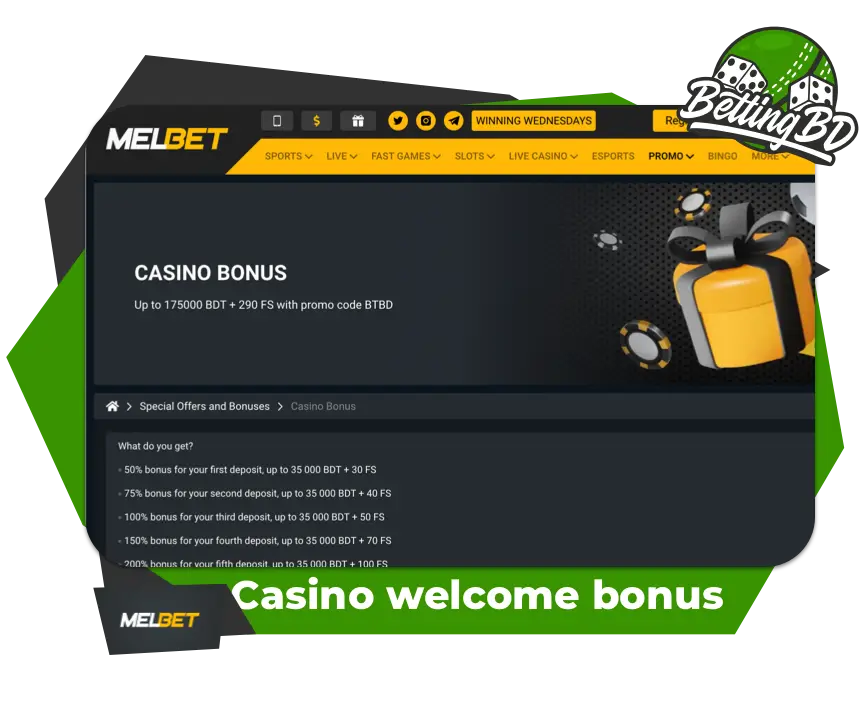 Screenshot of casino welcome bonus