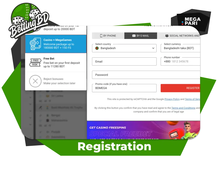 Registration process at MegaPari Casino