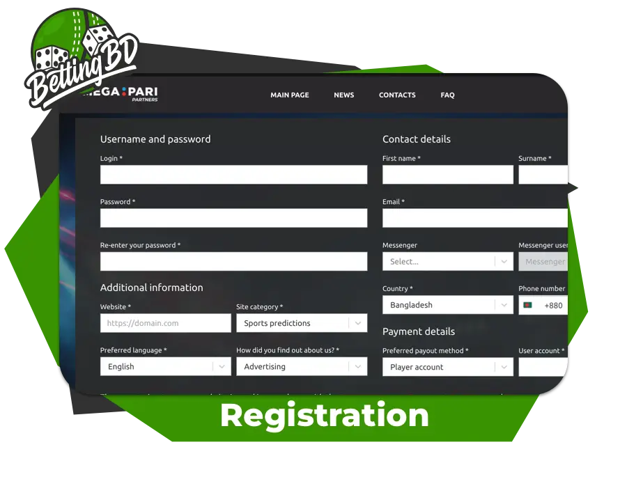 Screen of registration process in Megapari Affiliate Bangladesh